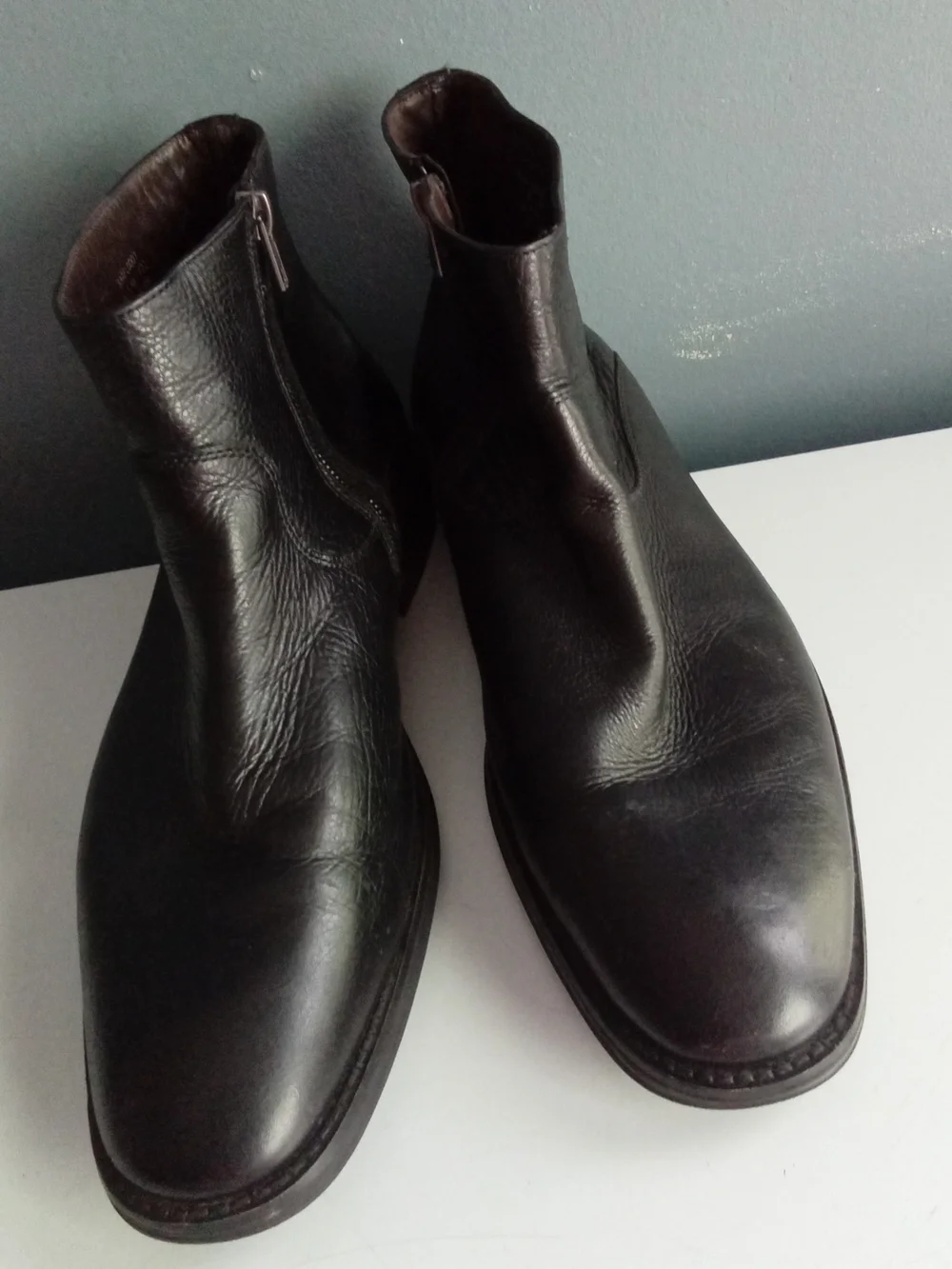 Mens Black Leather Side Zip Ankle Boots Almond Toe Dress Boots